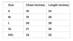 size chart for the jersey
